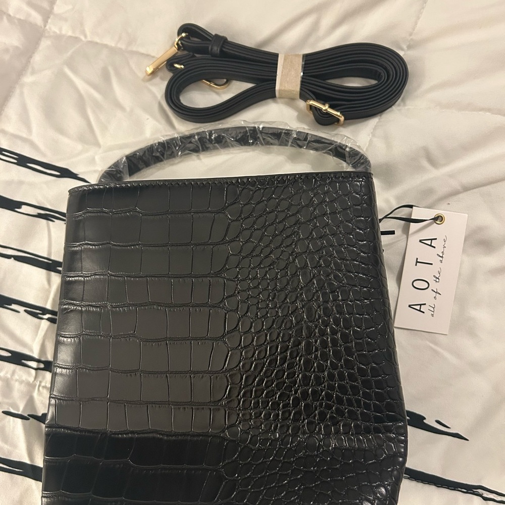 AOTA Black Croc-Embossed Handbag
